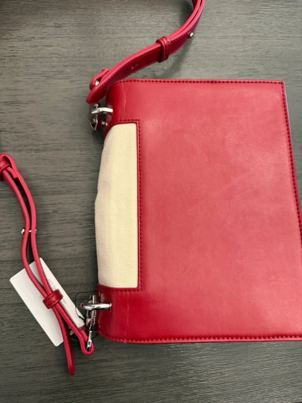 Charles & Keith Red and‎ Cream Canvas NWT Crossbody Bag Medium
